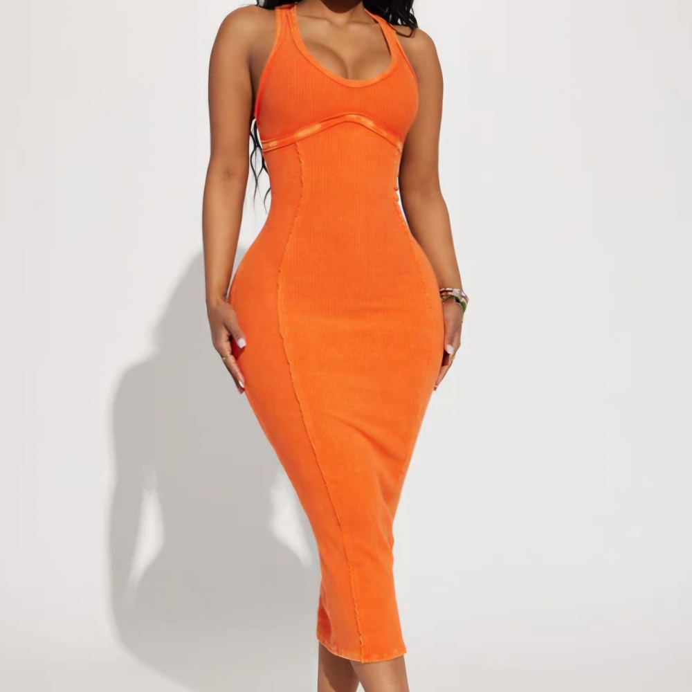 Orange Sleeveless Bodycon Dress